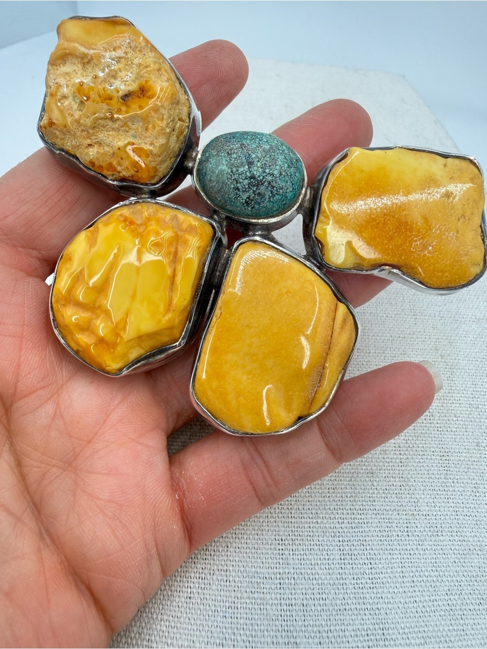 Vintage Baltic Butterscotch Amber Sterling Flower Brooch Pendant Massive 4”x 3” - Picture 14 of 17
